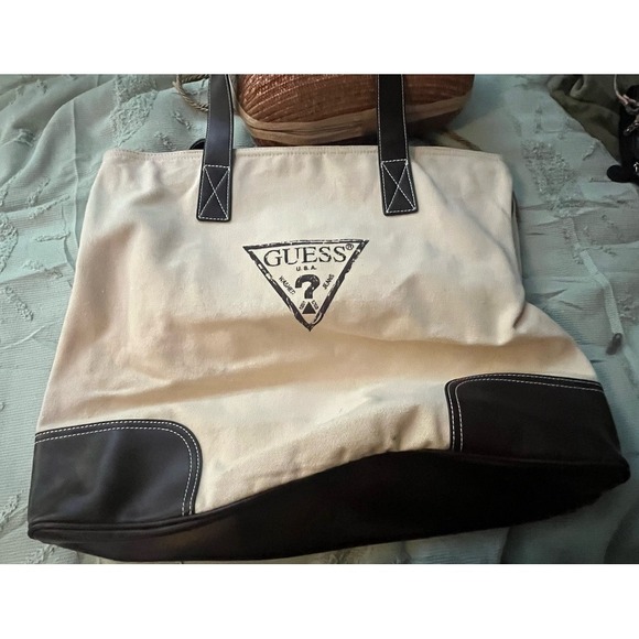 NEW GUESS CANVAS TOTE BEACH, BOOK, Grocery‎ Bag One World One Brand 25th - Picture 1 of 5